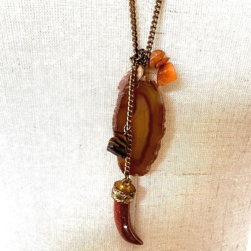 Goldstone agate tigers eye long charm pendant necklace